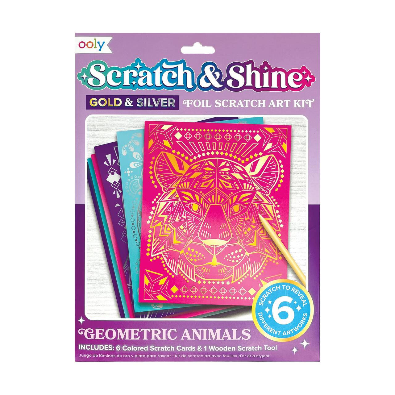 OOLY Scratch & Shine Geo Animals Foil Scratch Art Kit